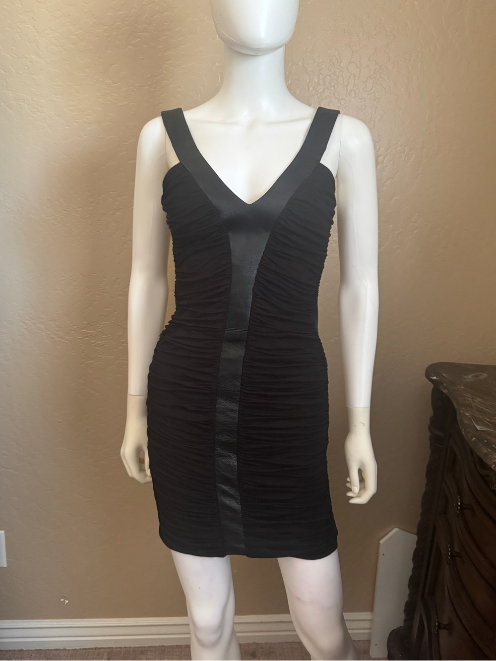 Bebé black leather mini dress small